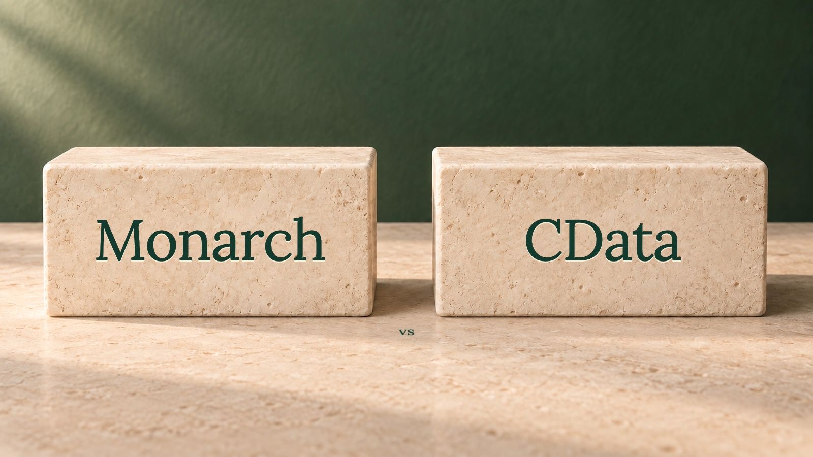 Two limestone blocks labelled Monarch and CData in the website’s Lora serif.