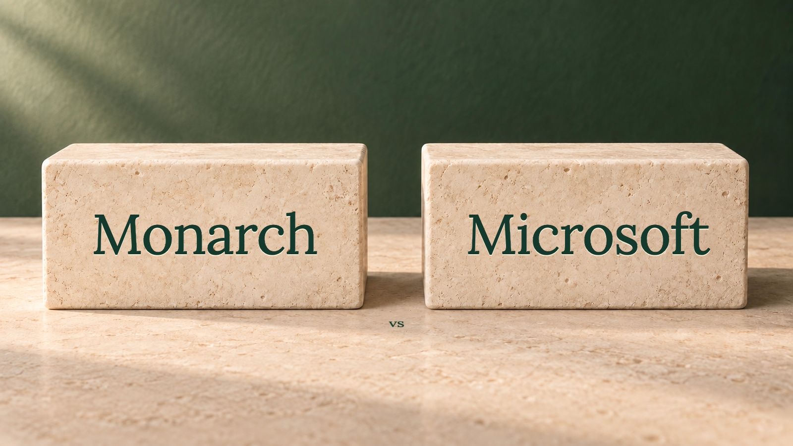 Two limestone blocks labelled Monarch and Microsoft in the website’s Lora serif.